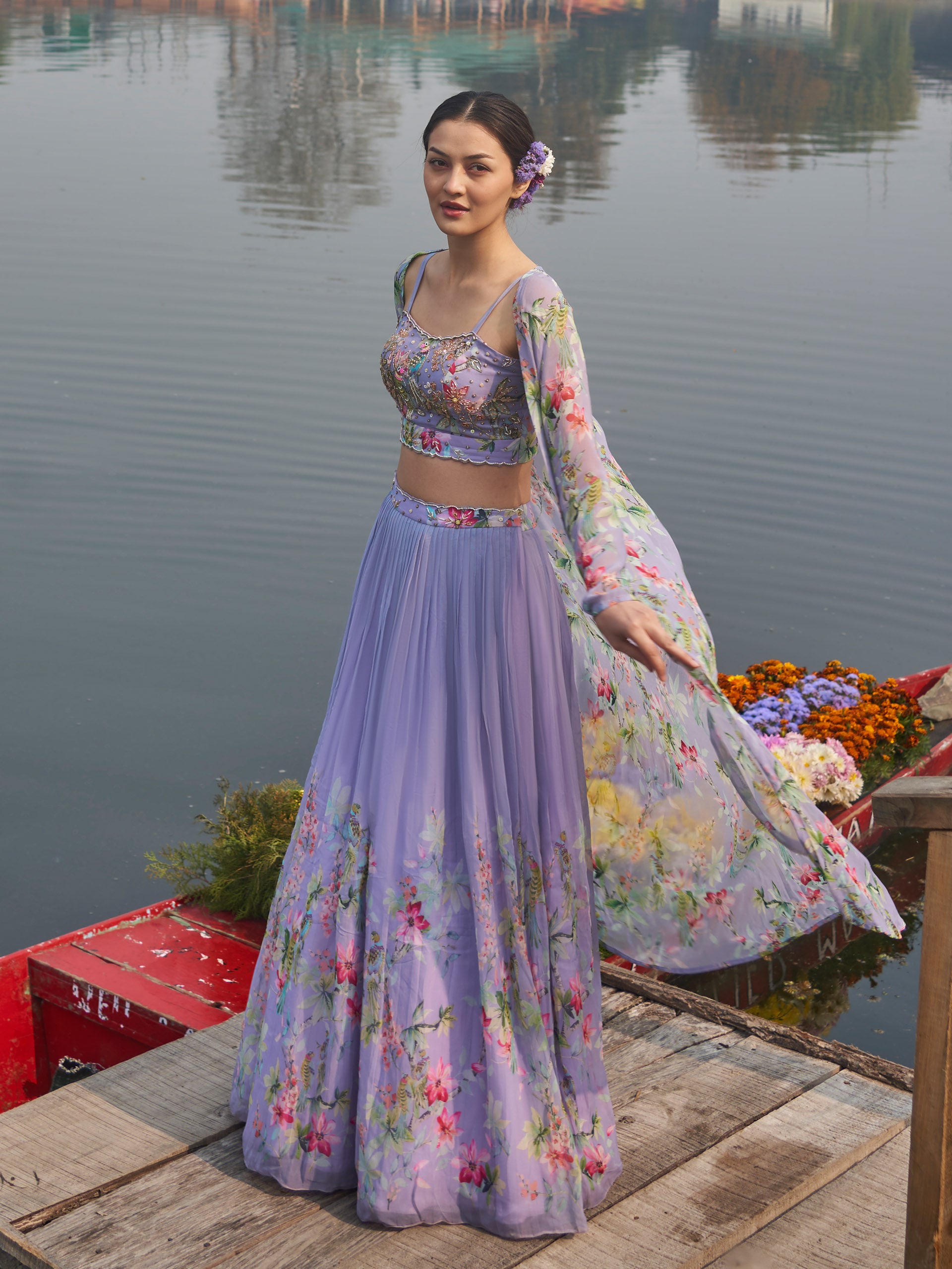 Lilac Floral Lehenga Set - L image