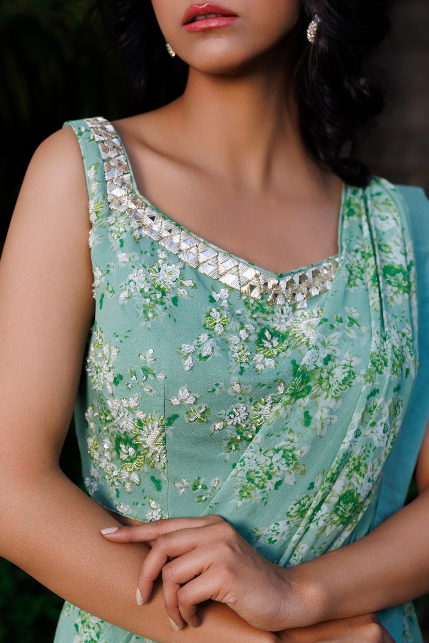 Powder Green Pre-Draped Saree image 6