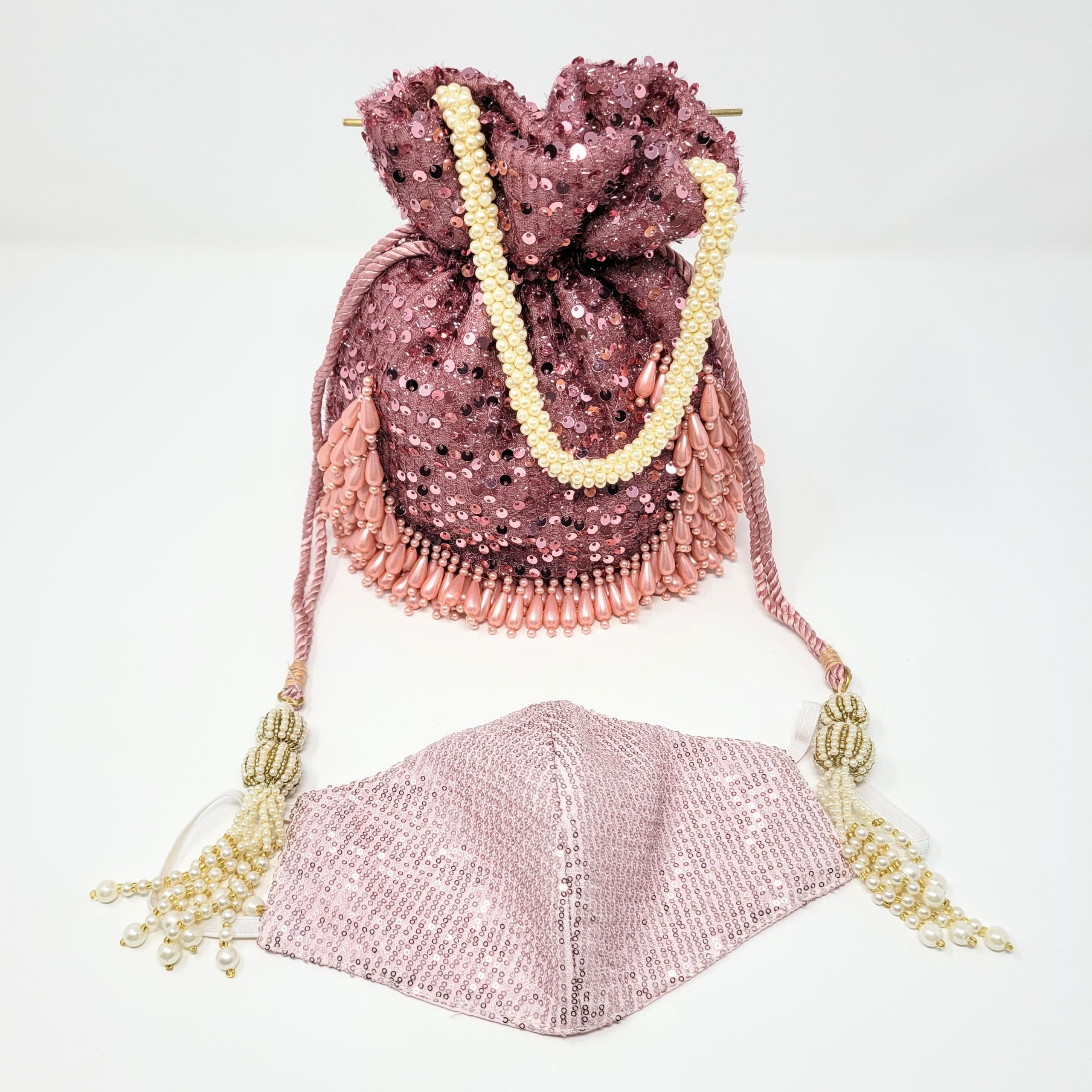 Pink Potli Bag with Sequins and Pearls image 3