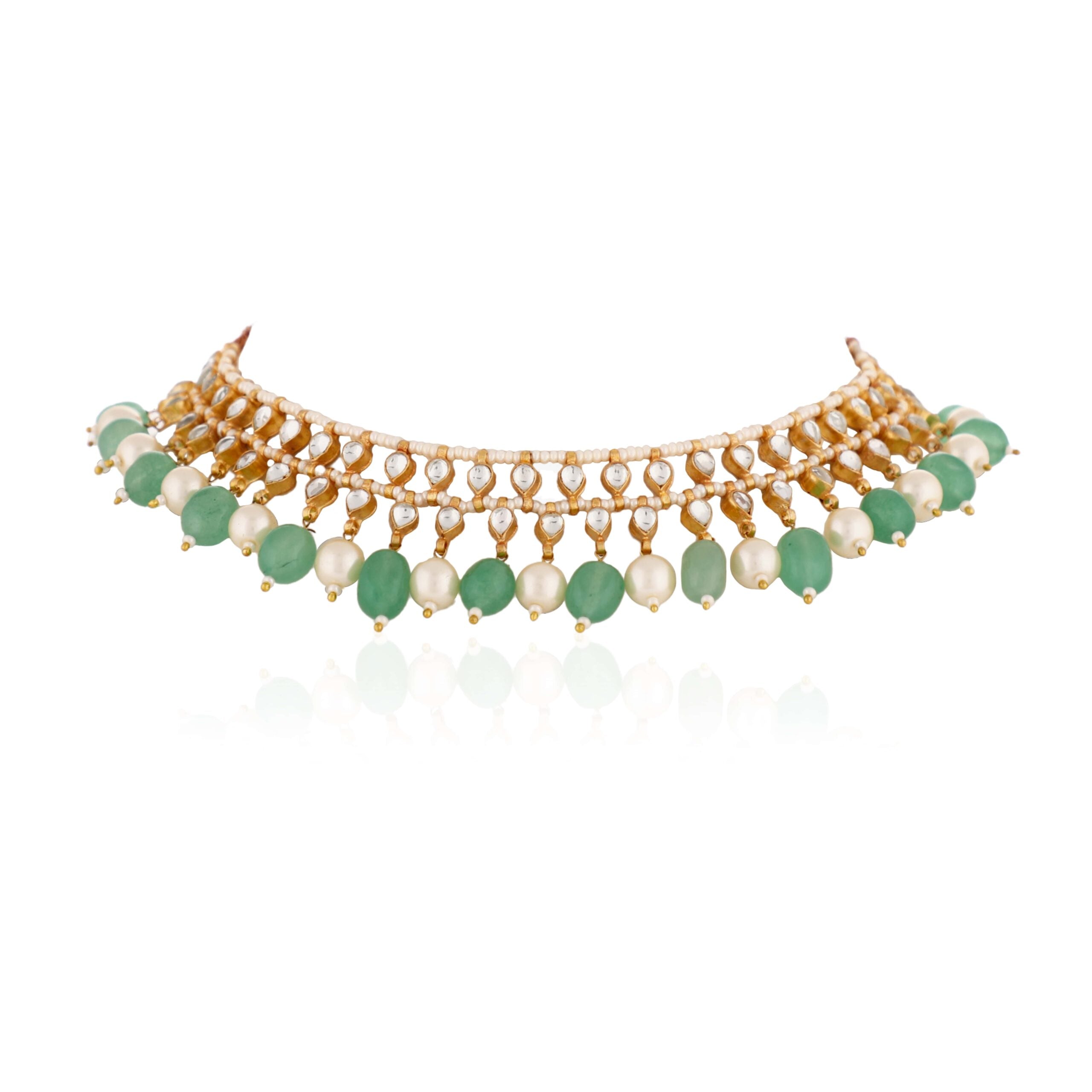 Traditional Sea Green And Pearl Choker Set image 2