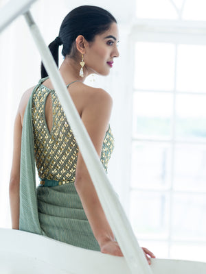 Aqua Blue Saree Gown image 3