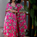 Fuchsia Pink Floral Draped Skirt and Cape Set image 0