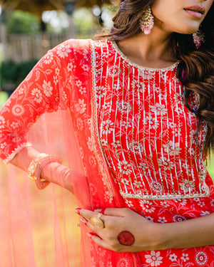 Cherry Red Floral Printed Sharara Set image 3