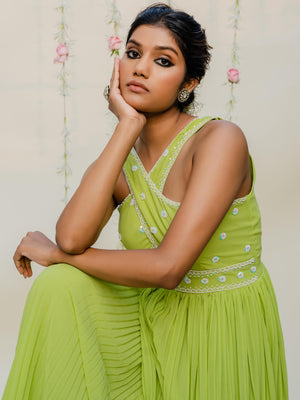 Lime Green Embroidered Jumpsuit image 3