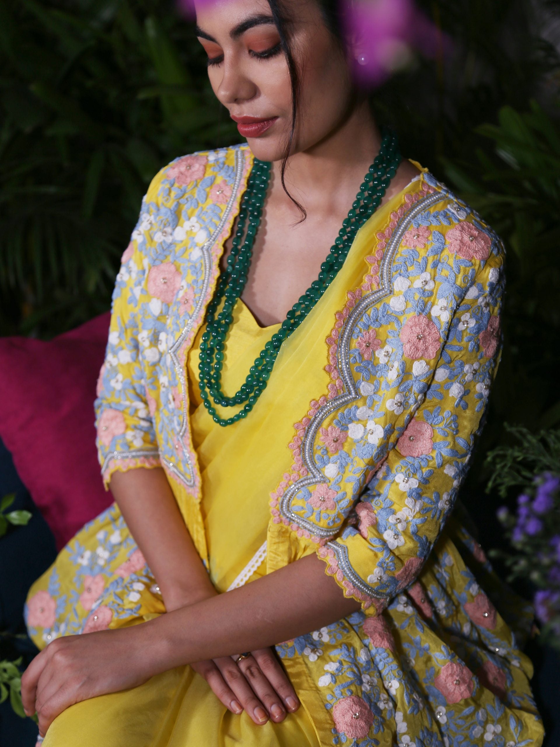 Yellow Indo Western Saree image 3