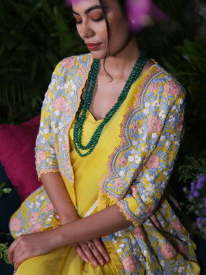 Yellow Indo Western Saree image 3