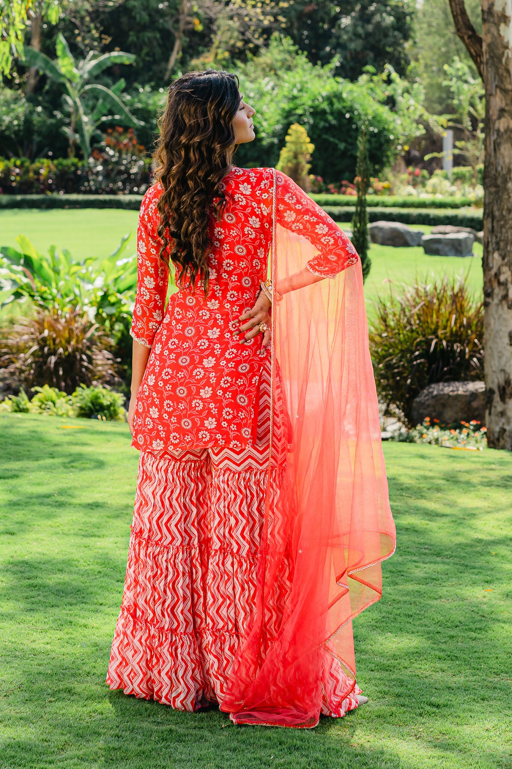 Cherry Red Floral Printed Sharara Set image 2