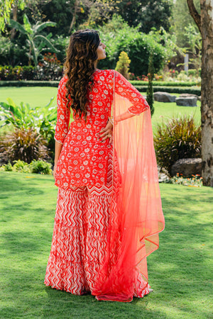 Cherry Red Floral Printed Sharara Set image 2