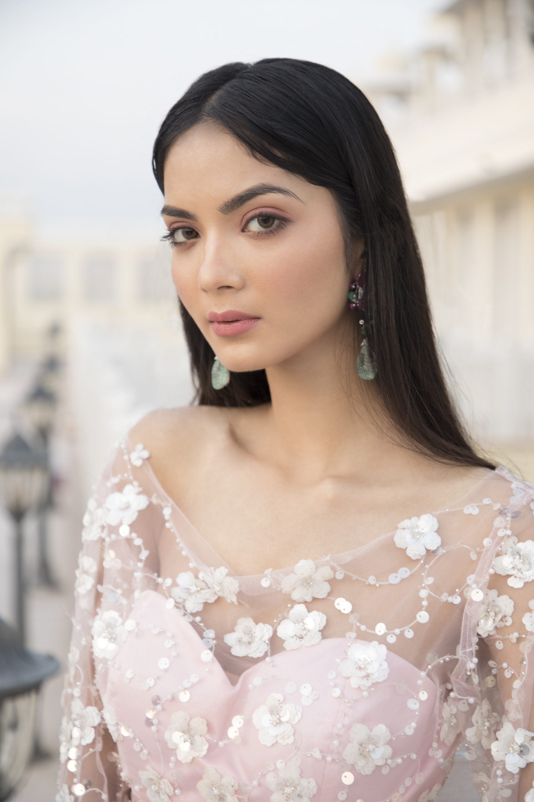 Rose Pink Floral Blouse with Satin Skirt image 1