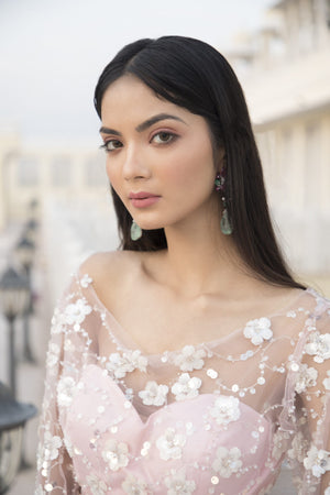 Rose Pink Floral Blouse with Satin Skirt image 1