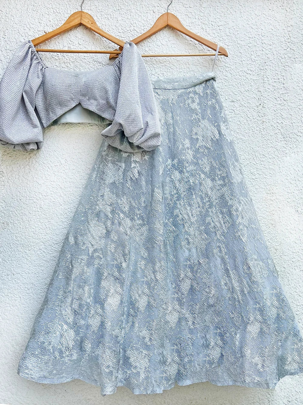 Metallic Silver Off Shoulder Blouse with Silver Glam Skirt - L image