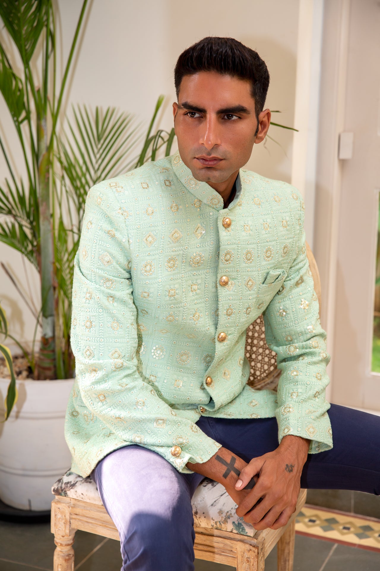 Mint Green Embroidered Jodhpuri Jacket image 2