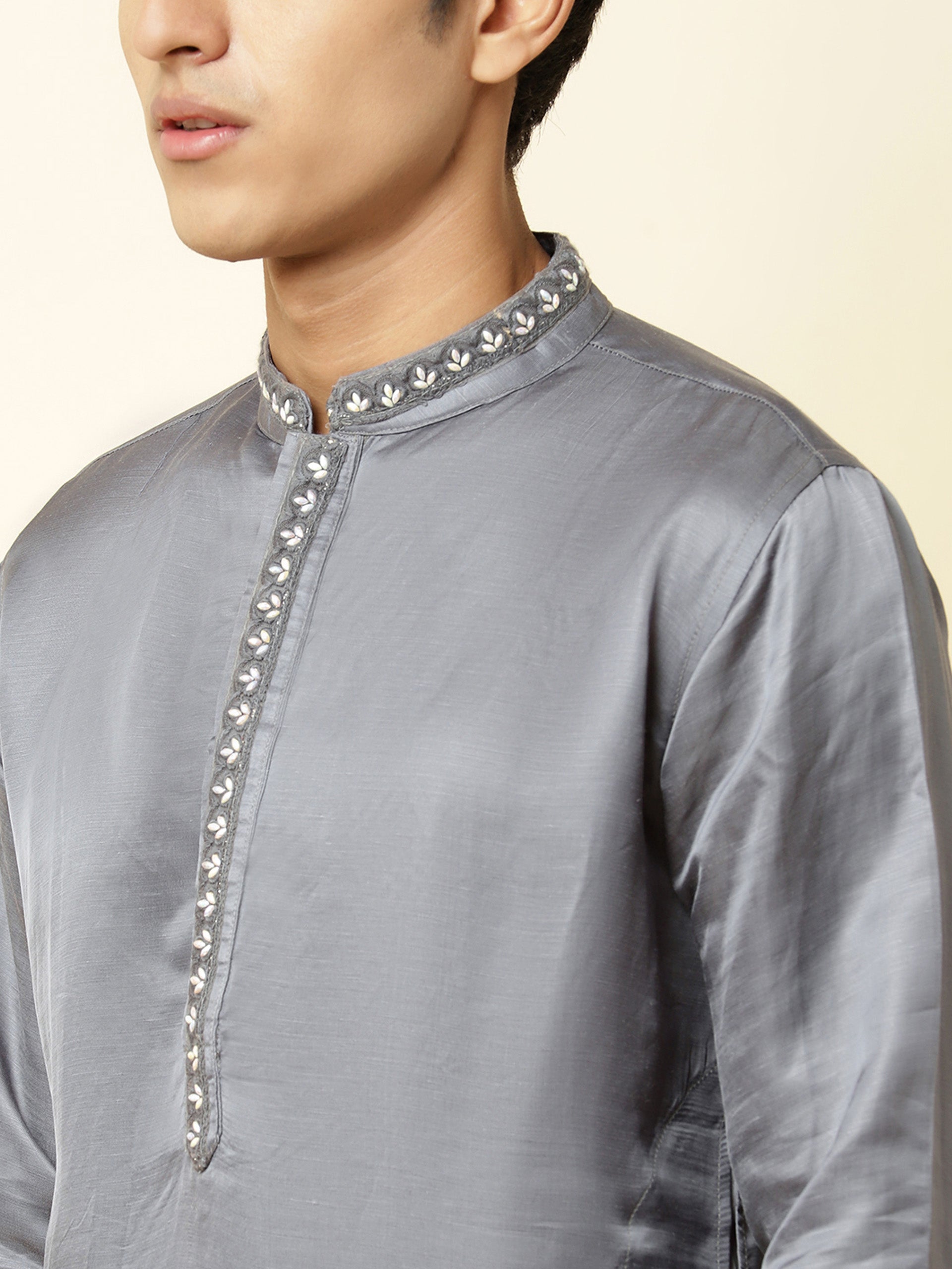 Grey Satin Kurta image 1