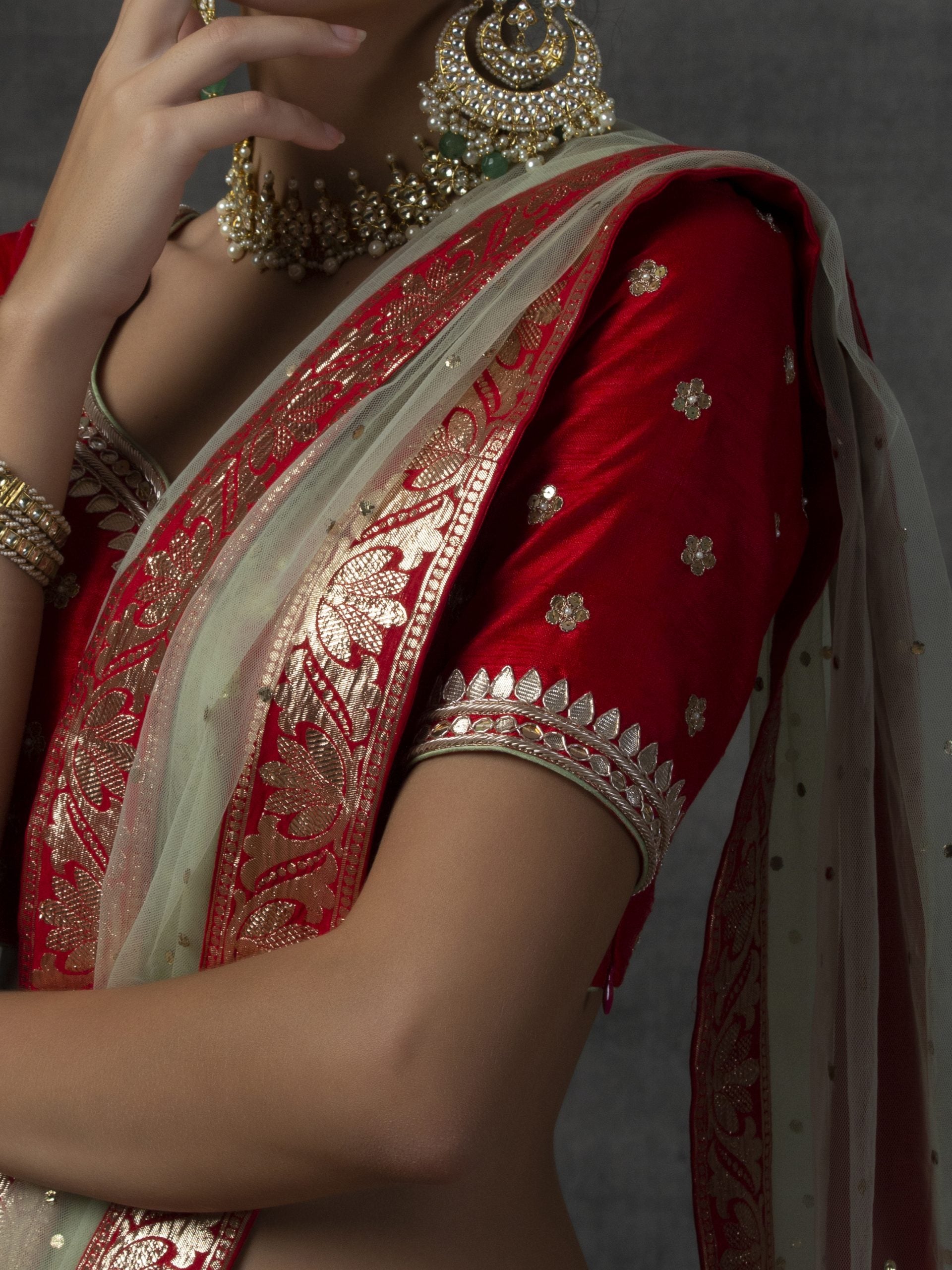 Red Banarsi Lehenga Set image 3