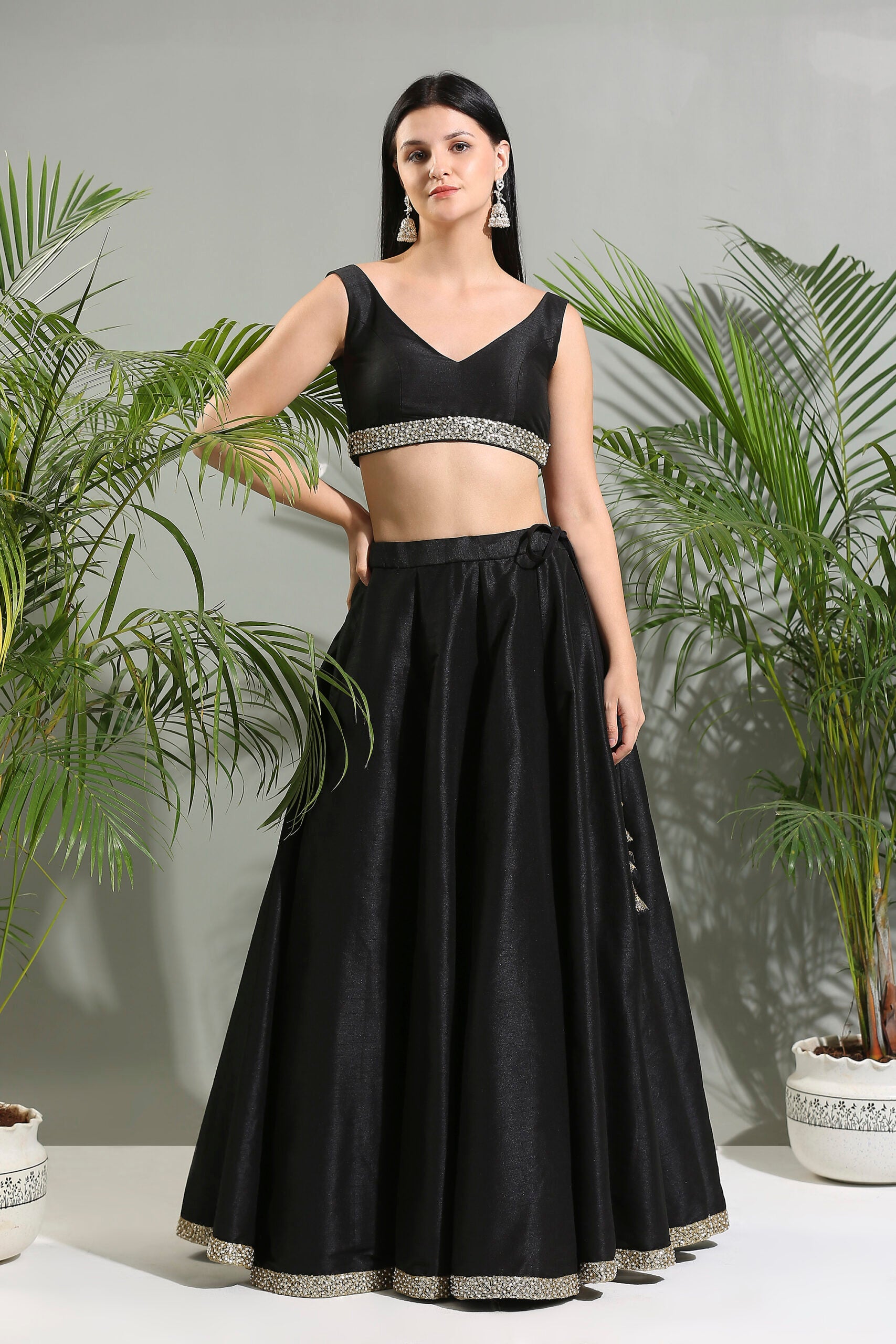 Black Raw Silk Lehenga Set With Hand Painted Dupatta image 5