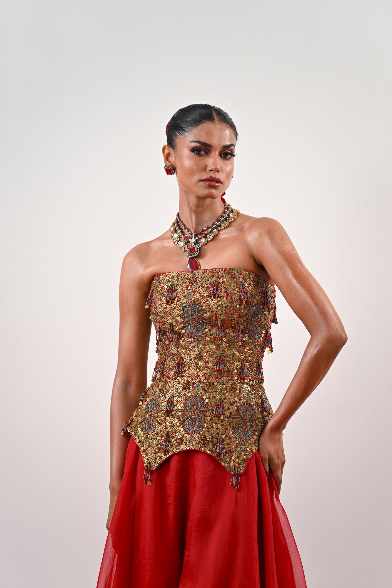 S FLARED PANT WITH EMBROIDERED CORSET image 3