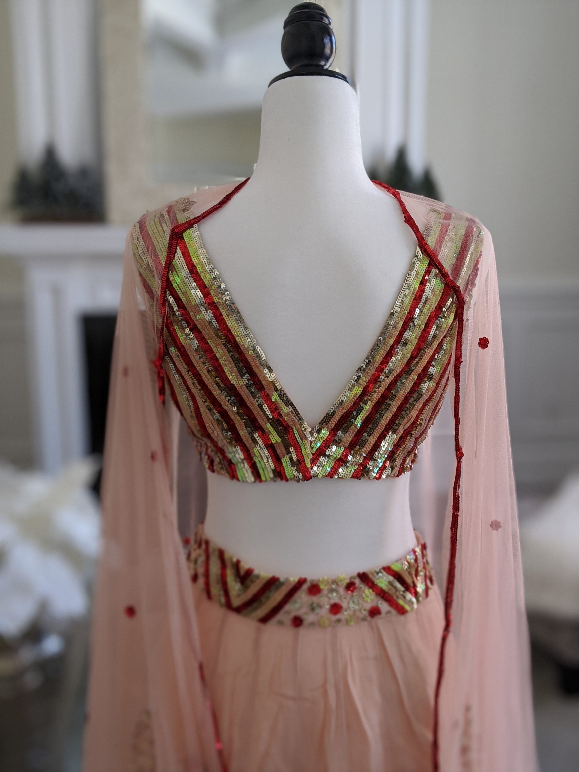 Peach Embroidered Lehenga Set image 3