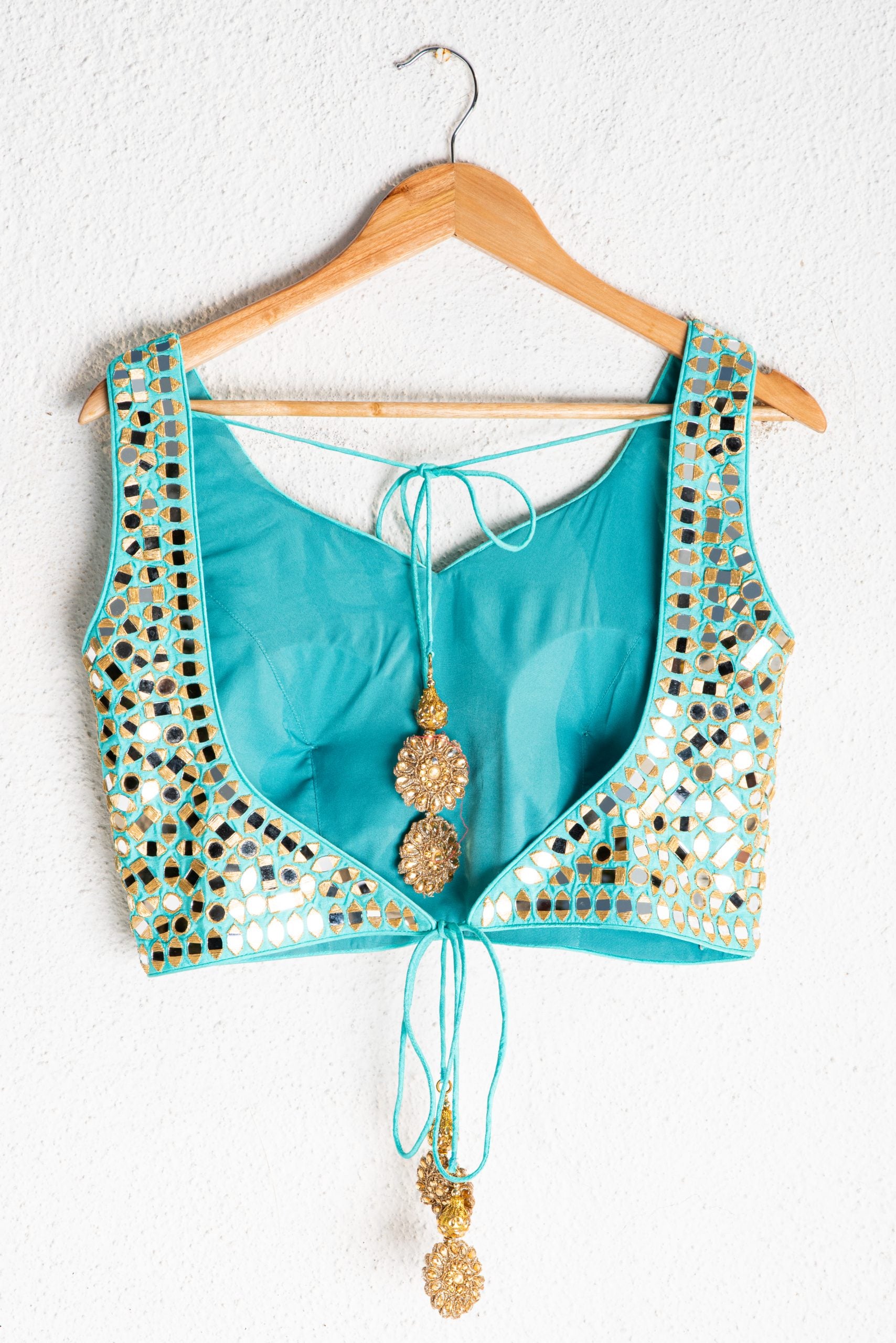 Turquoise Blue Mirrorwork Blouse image 1