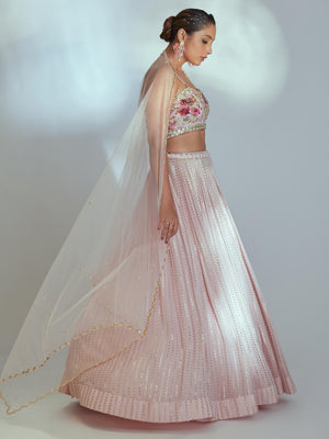 Light Pink Sequin Lehenga Set image 3
