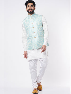 Sky Blue Cotton Bundi Jacket Set - XL image