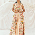 Floral White Printed Long Jacket Sharara Set with Bustier image 0