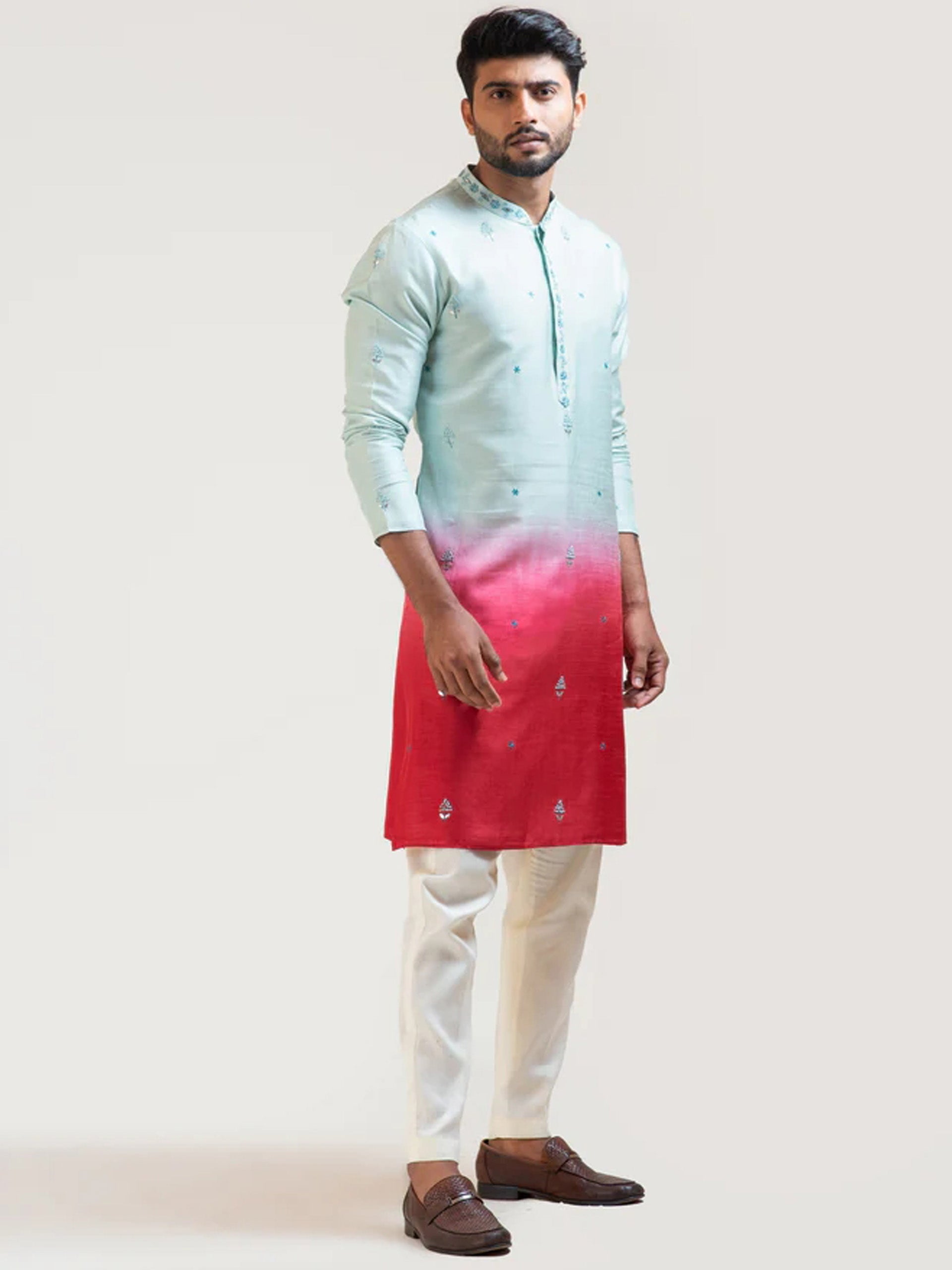 Blue to Red Gradient Kurta Set - L image