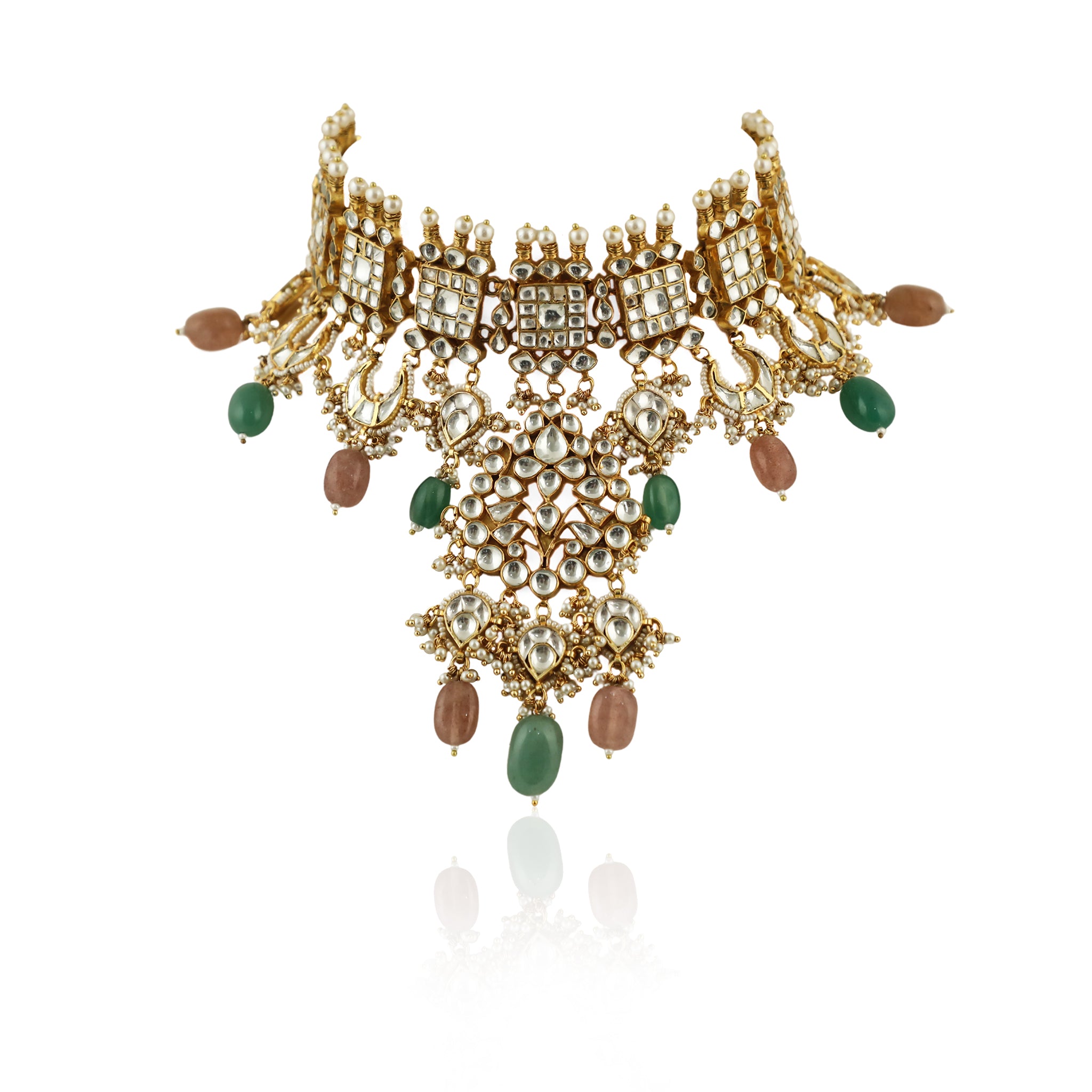 Pestel Pink And Sea Green Heavy Necklace Set image 2