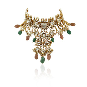 Pestel Pink And Sea Green Heavy Necklace Set image 2