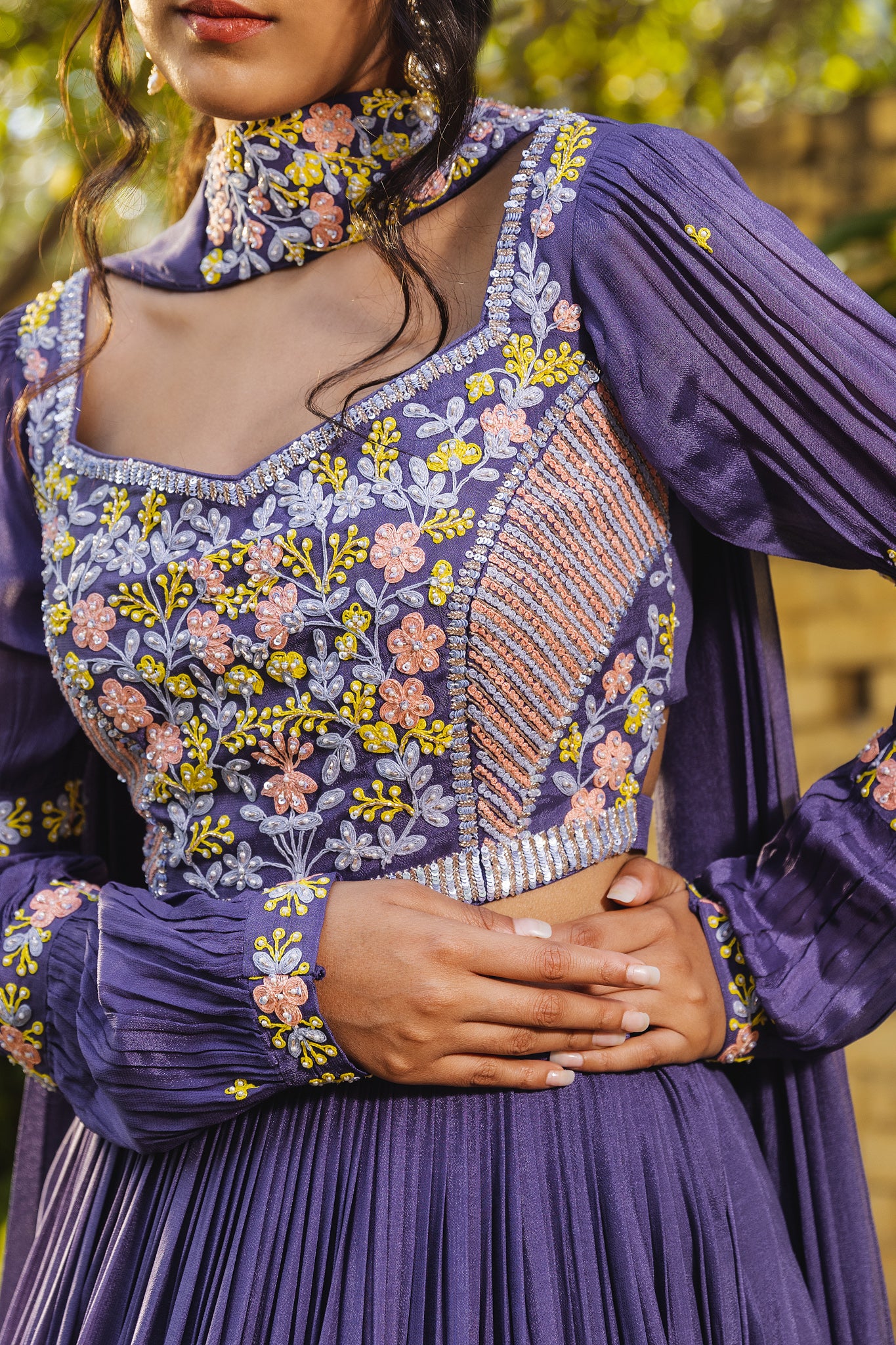 Lavender Crepe Embroidered Lehenga Set image 3