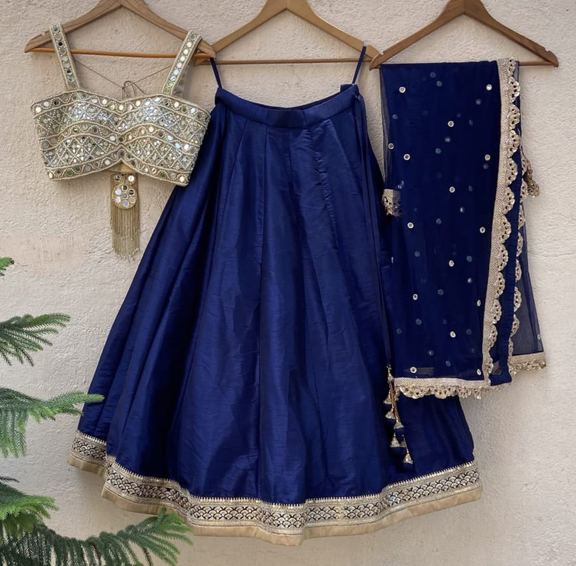 Navy Blue Lehenga Set with Sari Border - XL image