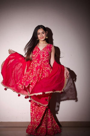 Rasberry Pink Petals Sharara Set - L image