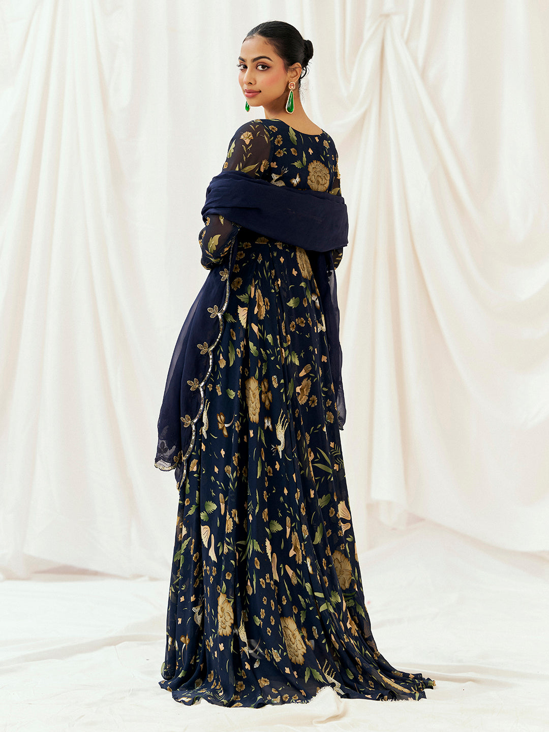 Navy Blue Printed Embroidered Anarkali Set with Dupatta image 7