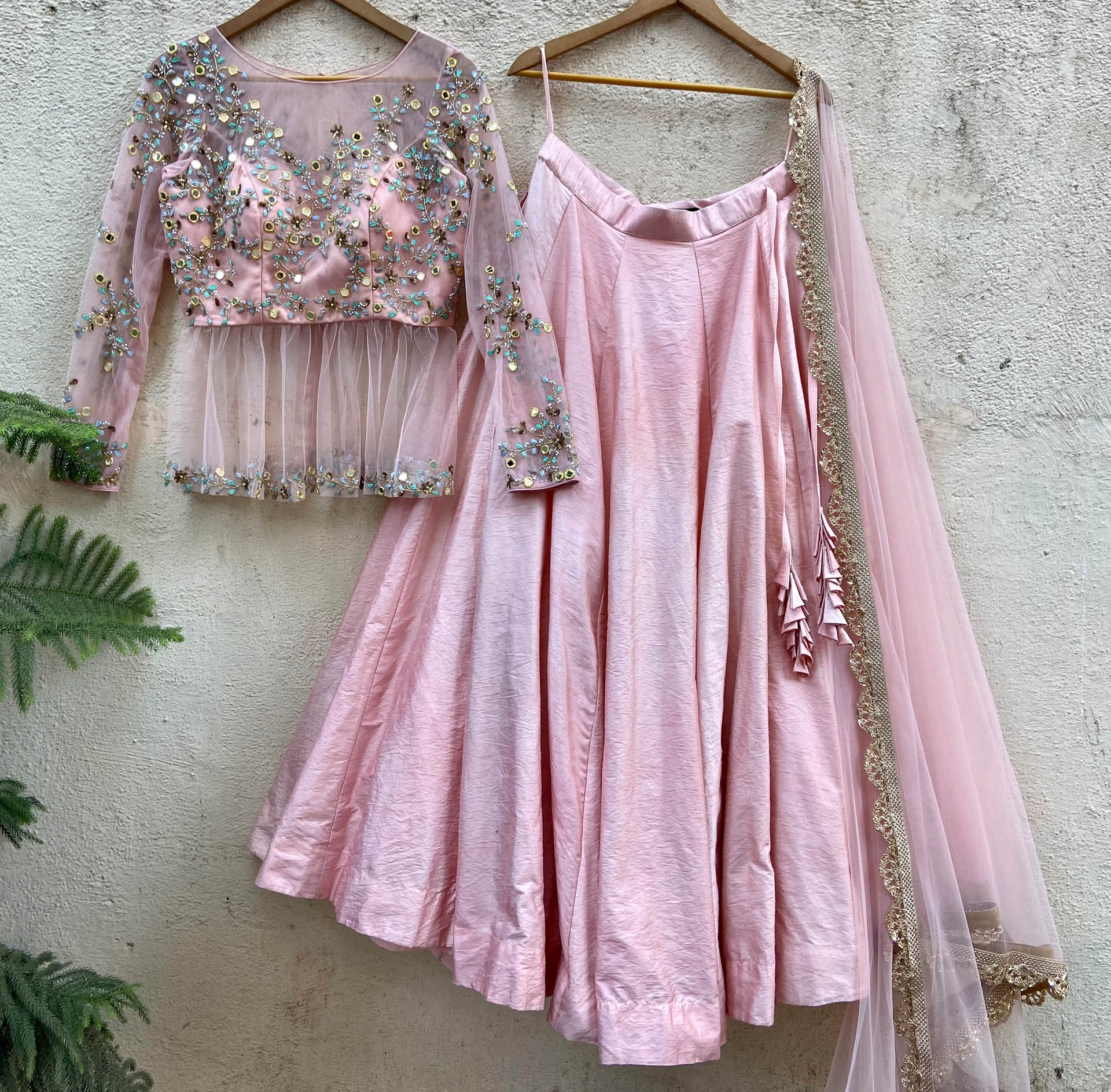 Baby Pink Peplum Lehenga with Powder Pink Dupatta image 0