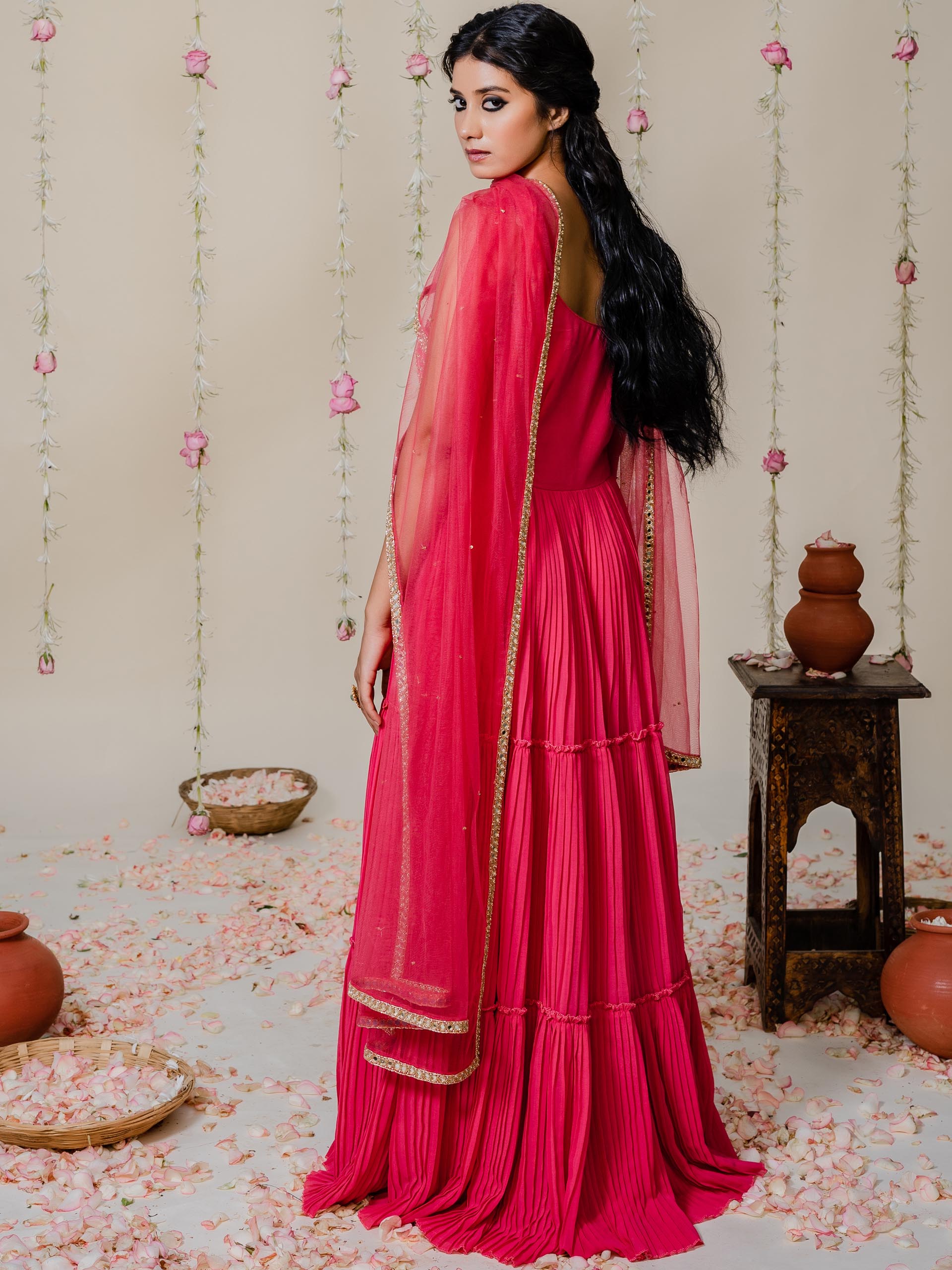 Fuchsia Pink Mirror Anarkali Se image 6