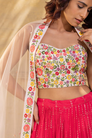 Pink Georgette Thread Work Lehenga Set image 2
