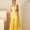 Yellow and White Pre-Drape Sharara Saree image 0