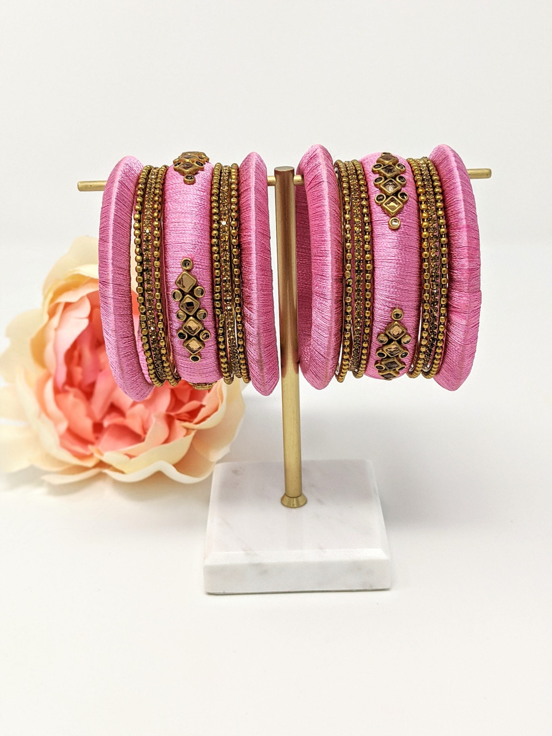 Pink Silk Thread Bangle Set - 2.6 image