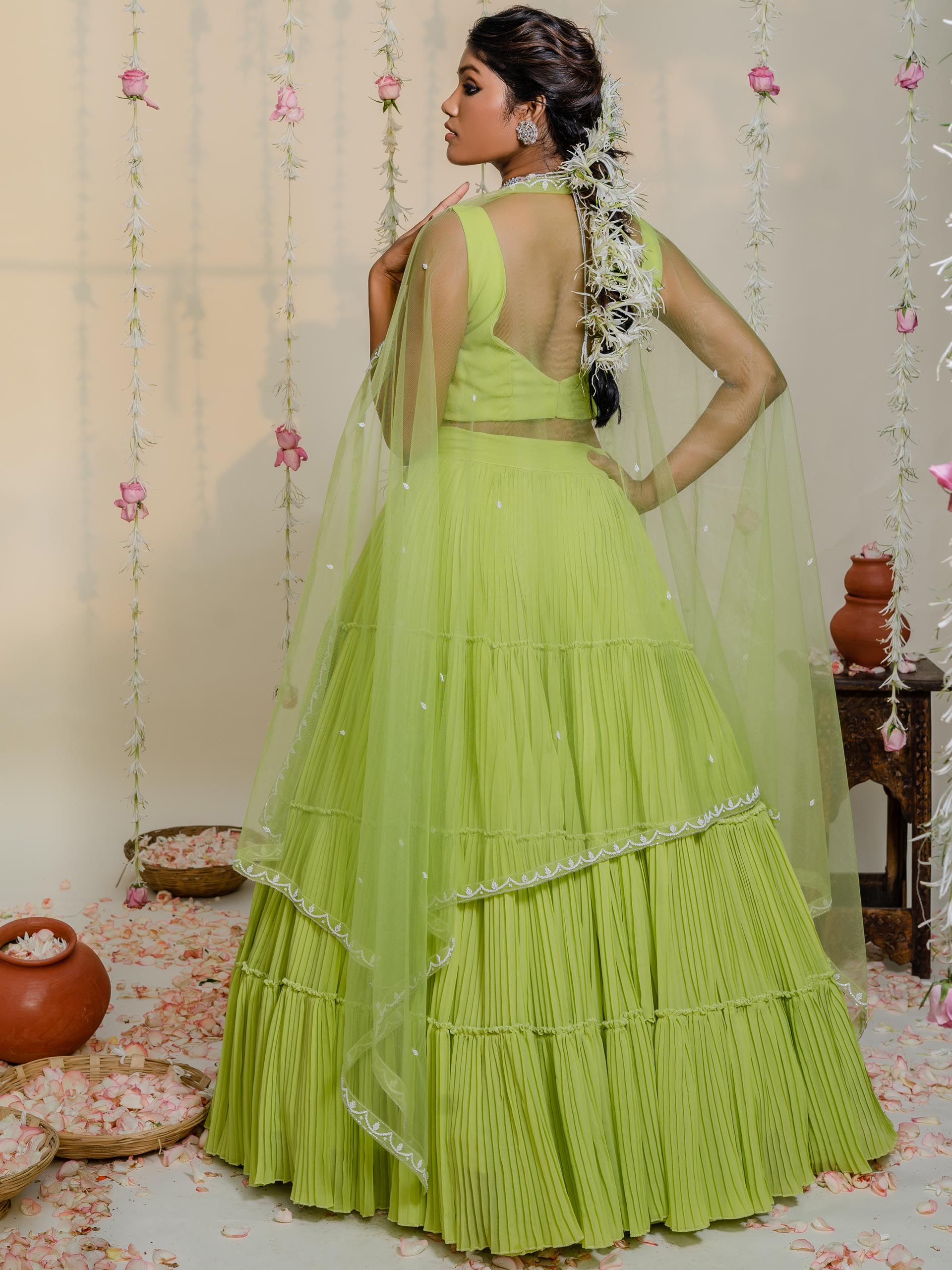 Lime Green Pearl Embroidered Lehenga Se image 1