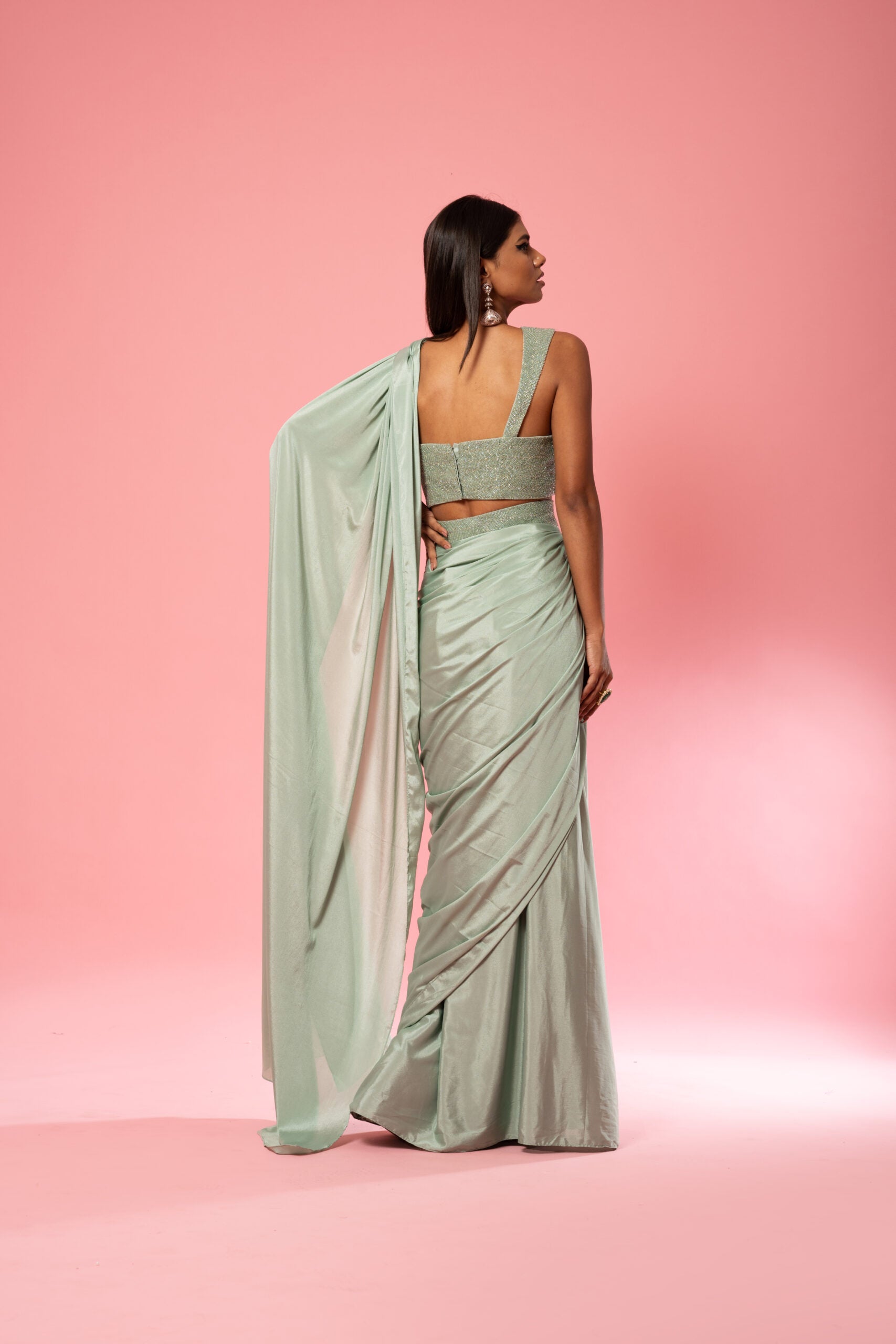 Sage Green Embroidered Saree image 5