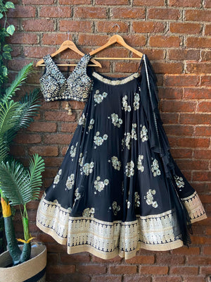 Black Lehenga Set with Mirror Work Blouse image 5