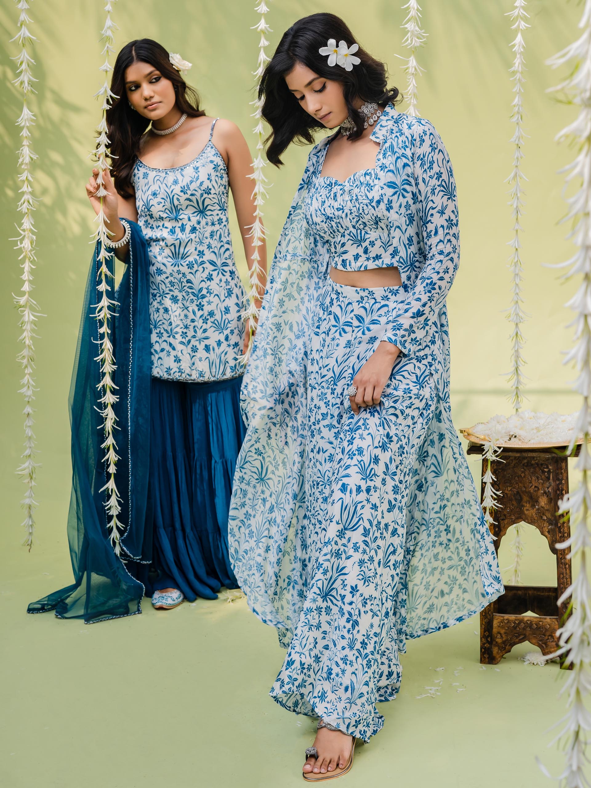 Teal Blue Embroidered Sharara Set image 7