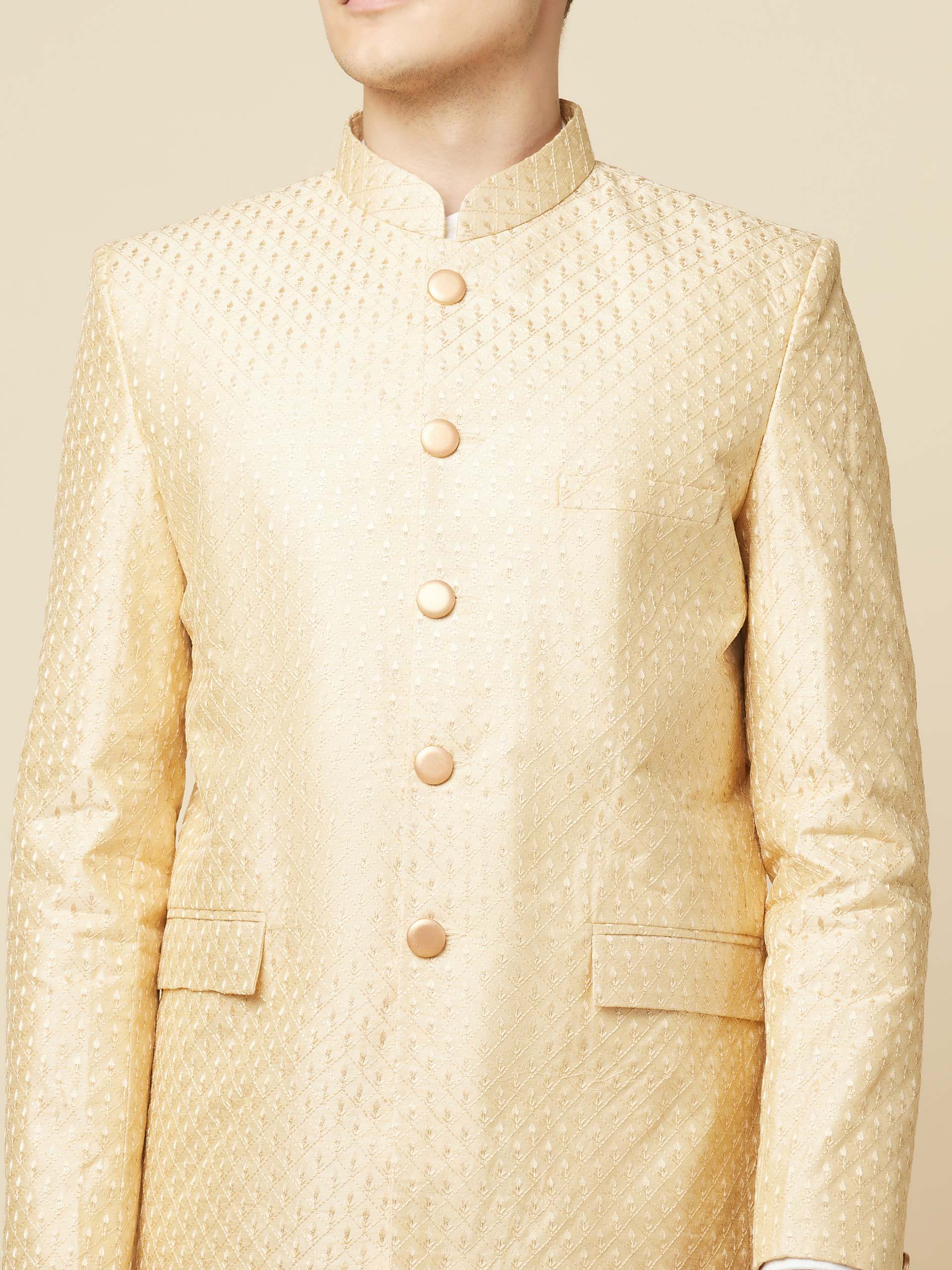 Nude Jacquard Jodhpuri Jacket image 7