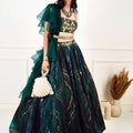 Green Meesha Marble Lehenga Set image 0