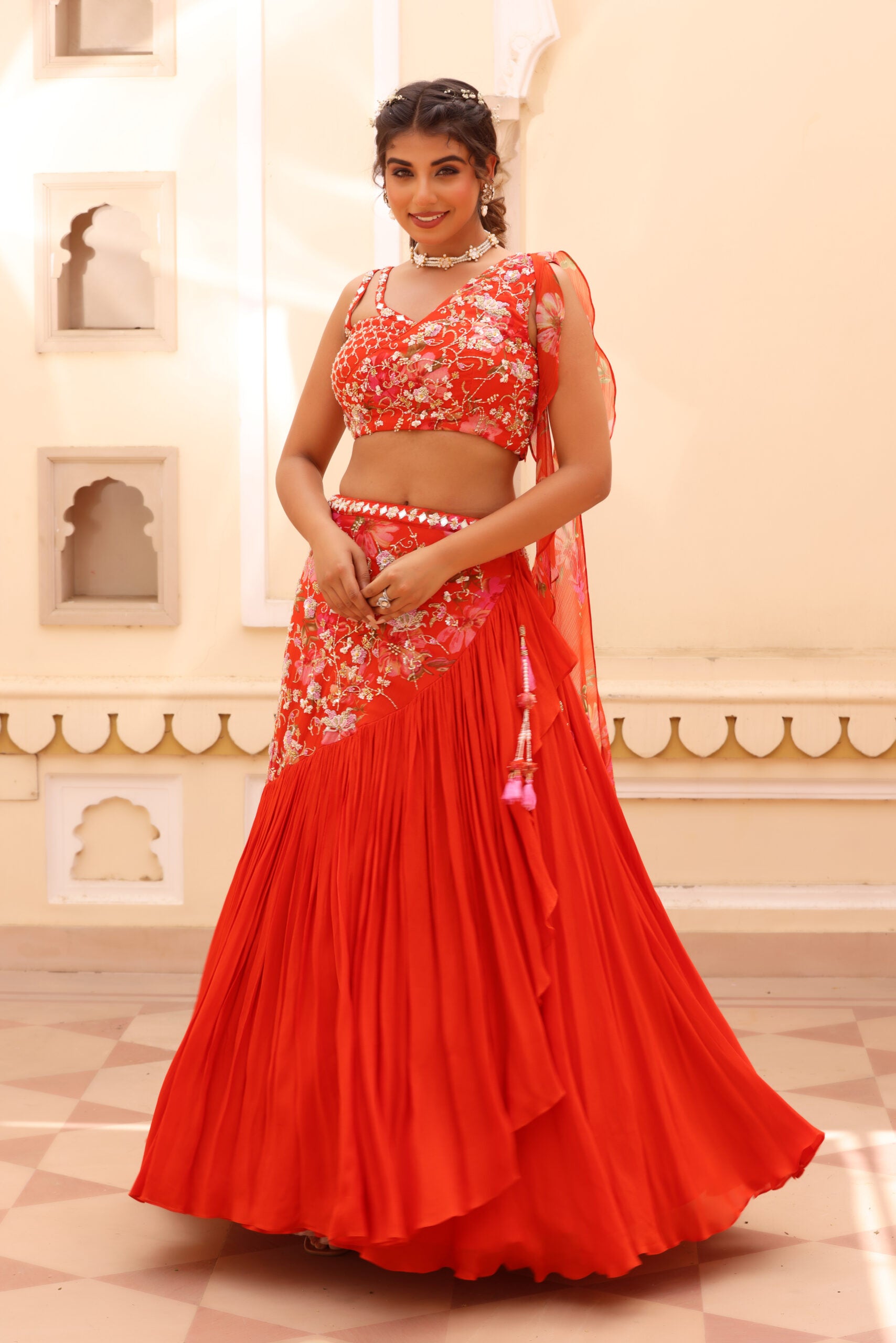 Georgette crepe lehenga image 0