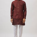 Maroon Embroidered Jacket Kurta Set image 0