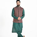 Bottle Green Jhaal Work Nehru with Zari Stitchline Detail Kurta Set image 0