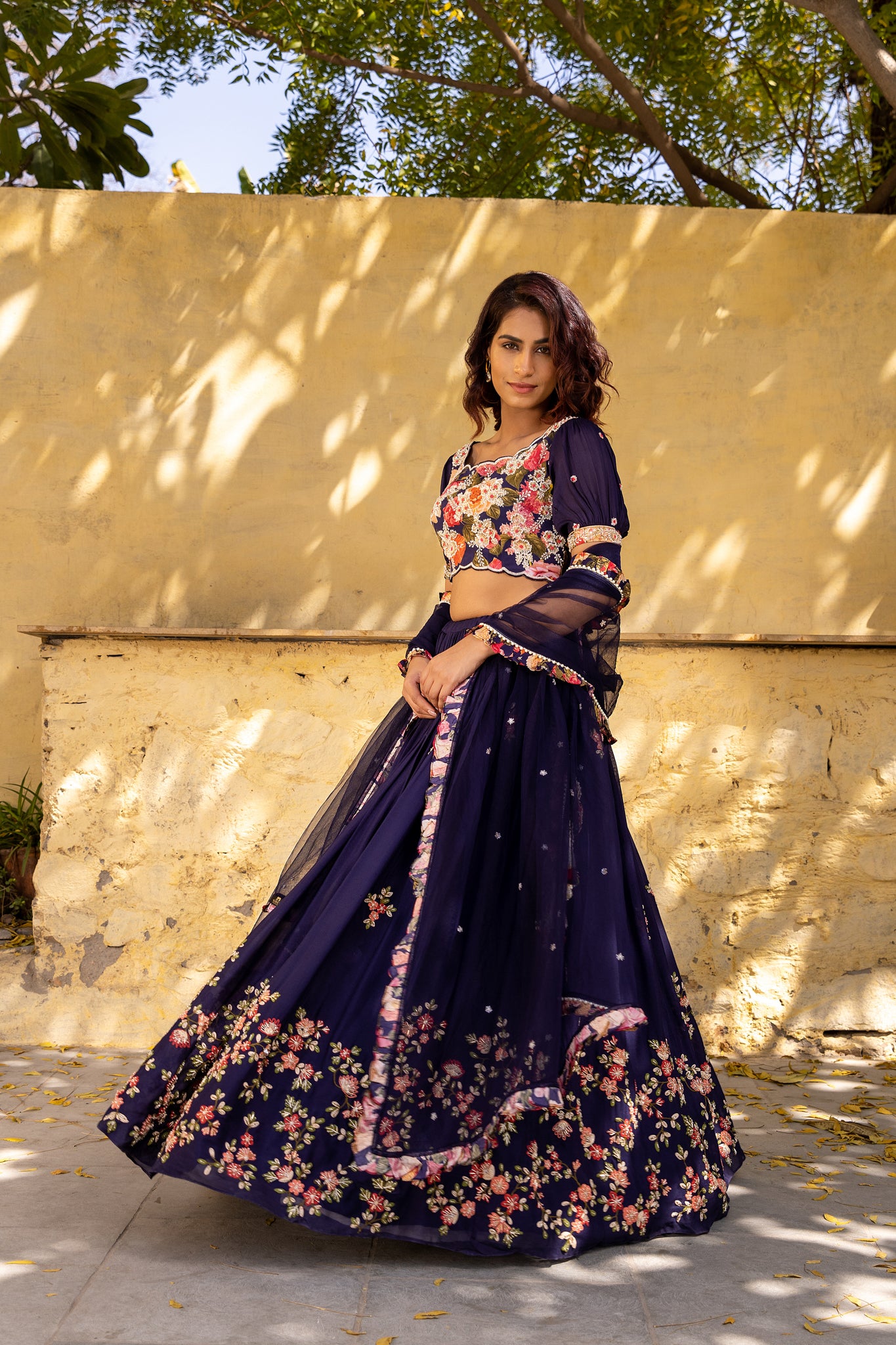 Purple Georgette Floral Lehenga Set - Custom image