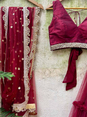 Burgundy Tier Ruffle Lehenga Set image 2