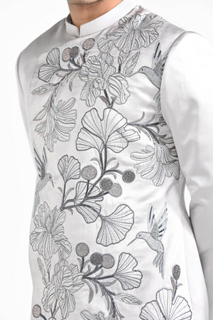 Barely Grey Satin Achkan Set image 2