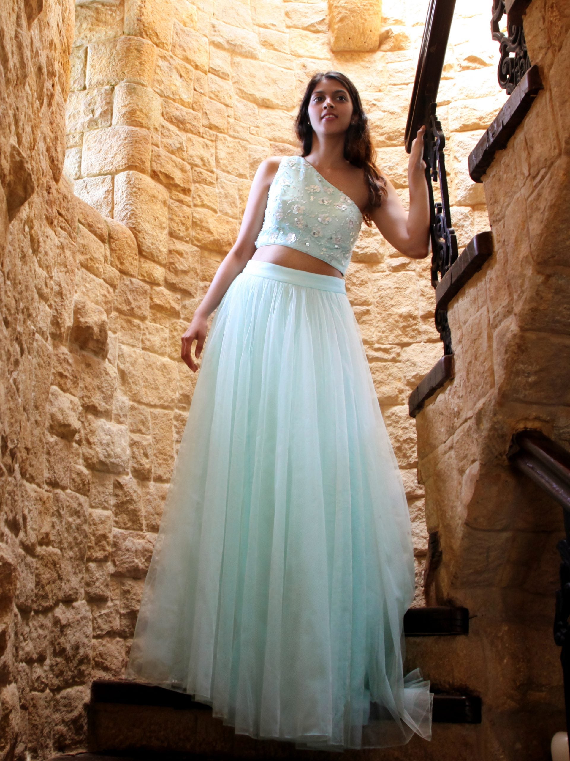 Mint Green One Shoulder Blouse with Tulle Skirt image 2